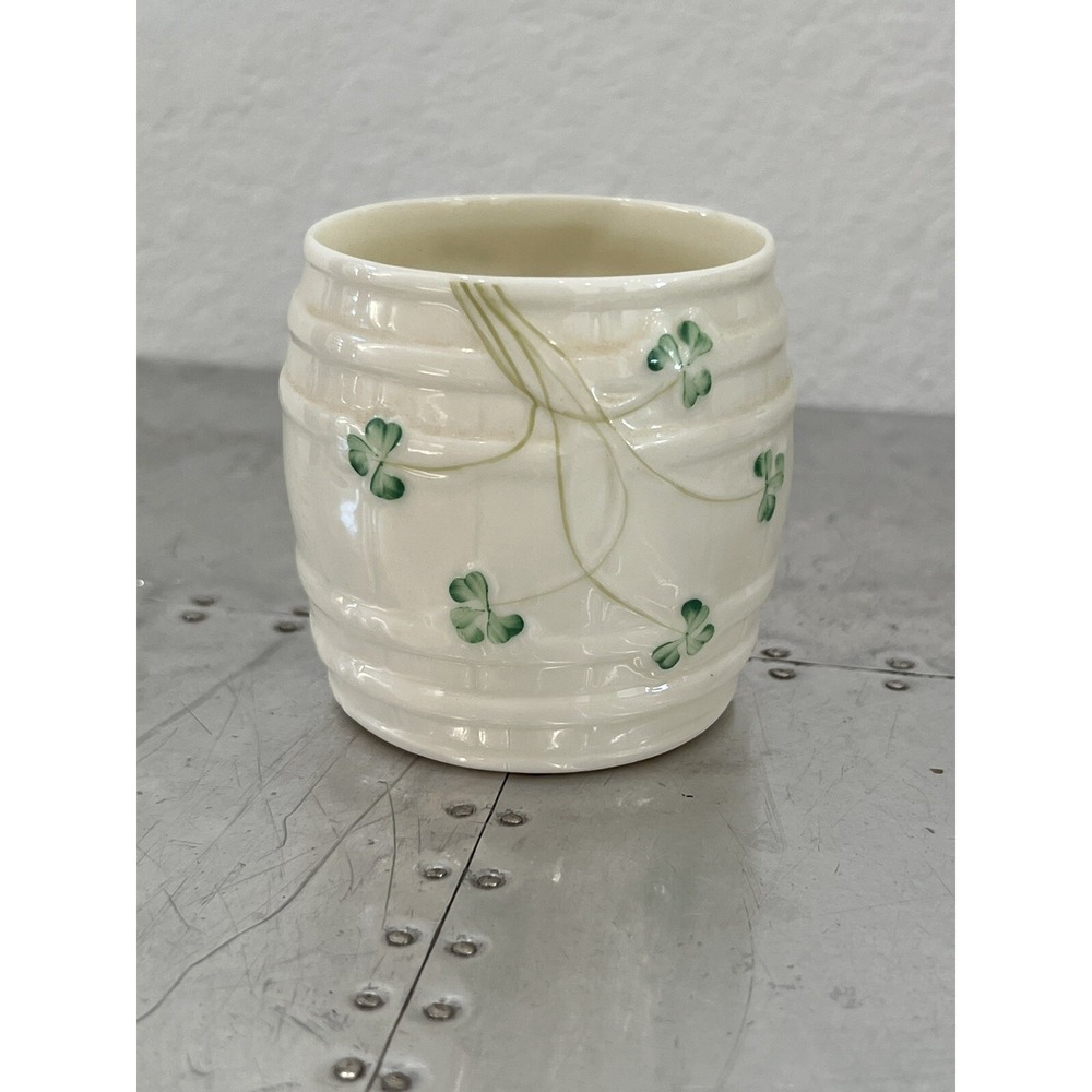 BELLEEK Ireland Clover Shamrock Barrel Pot Jar 1946-1955 Replacement 3"- No Lid